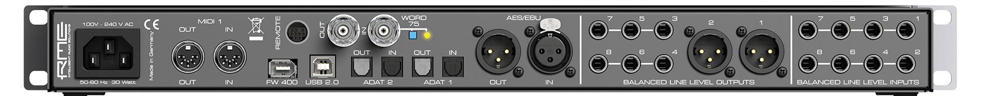 RME Fireface UFX - Rear Panel - Click To Enlarge